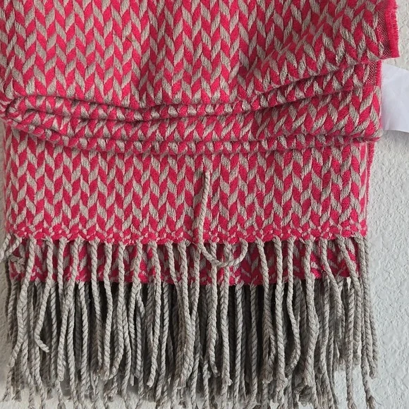 West Elm Pink and Gray Woven  Fringe Throw Blanket 44"x56" - Picture 2 of 3